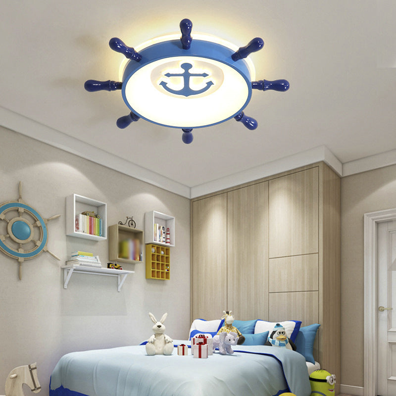 Kids LED Ceiling Flush Light Blue Rudder Flushmount Lighting with Acrylic Shade and Anchor Pattern Clearhalo 'Ceiling Lights' 'Close To Ceiling Lights' 'Close to ceiling' 'Flush mount' Lighting' 1903832