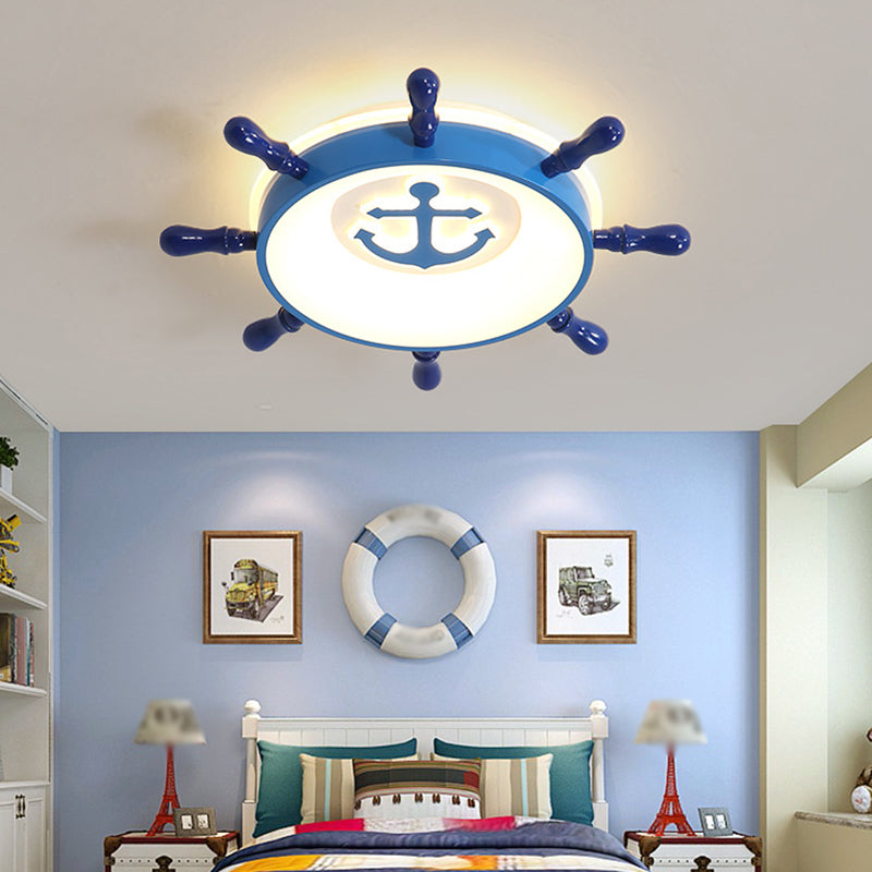 Kids LED Ceiling Flush Light Blue Rudder Flushmount Lighting with Acrylic Shade and Anchor Pattern Clearhalo 'Ceiling Lights' 'Close To Ceiling Lights' 'Close to ceiling' 'Flush mount' Lighting' 1903833