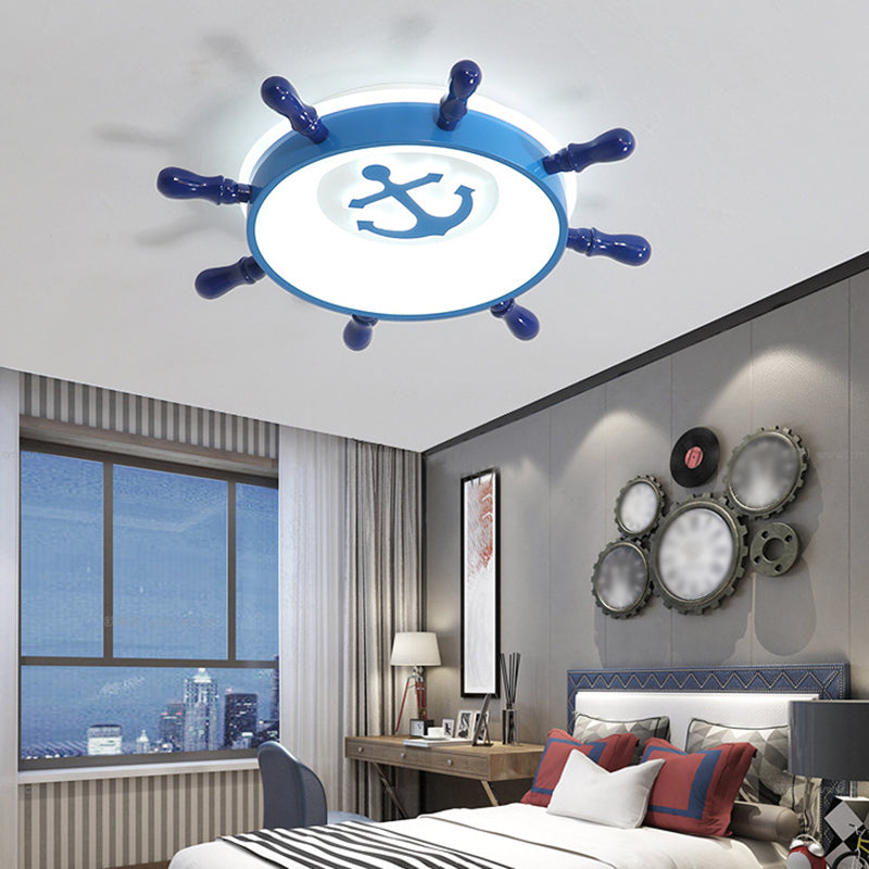 Kids LED Ceiling Flush Light Blue Rudder Flushmount Lighting with Acrylic Shade and Anchor Pattern Clearhalo 'Ceiling Lights' 'Close To Ceiling Lights' 'Close to ceiling' 'Flush mount' Lighting' 1903834