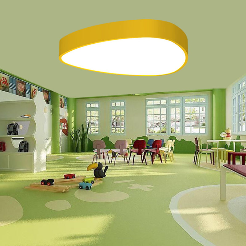 Acrylic Teardrop Shaped Ceiling Lamp Kids Red/Green/Yellow LED Flush Mount Recessed Lighting for Nursery Yellow Clearhalo 'Ceiling Lights' 'Close To Ceiling Lights' 'Close to ceiling' 'Flush mount' Lighting' 1903943