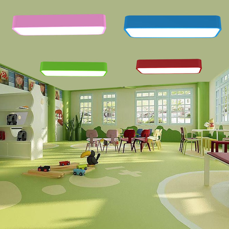 Rectangle Flush Mount Light Fixture Macaron Acrylic Yellow/Blue/Pink LED Ceiling Lighting for Kindergarten Green Clearhalo 'Ceiling Lights' 'Close To Ceiling Lights' 'Close to ceiling' 'Flush mount' Lighting' 1903945