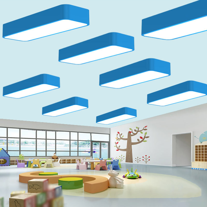 Rectangle Flush Mount Light Fixture Macaron Acrylic Yellow/Blue/Pink LED Ceiling Lighting for Kindergarten Blue Clearhalo 'Ceiling Lights' 'Close To Ceiling Lights' 'Close to ceiling' 'Flush mount' Lighting' 1903948