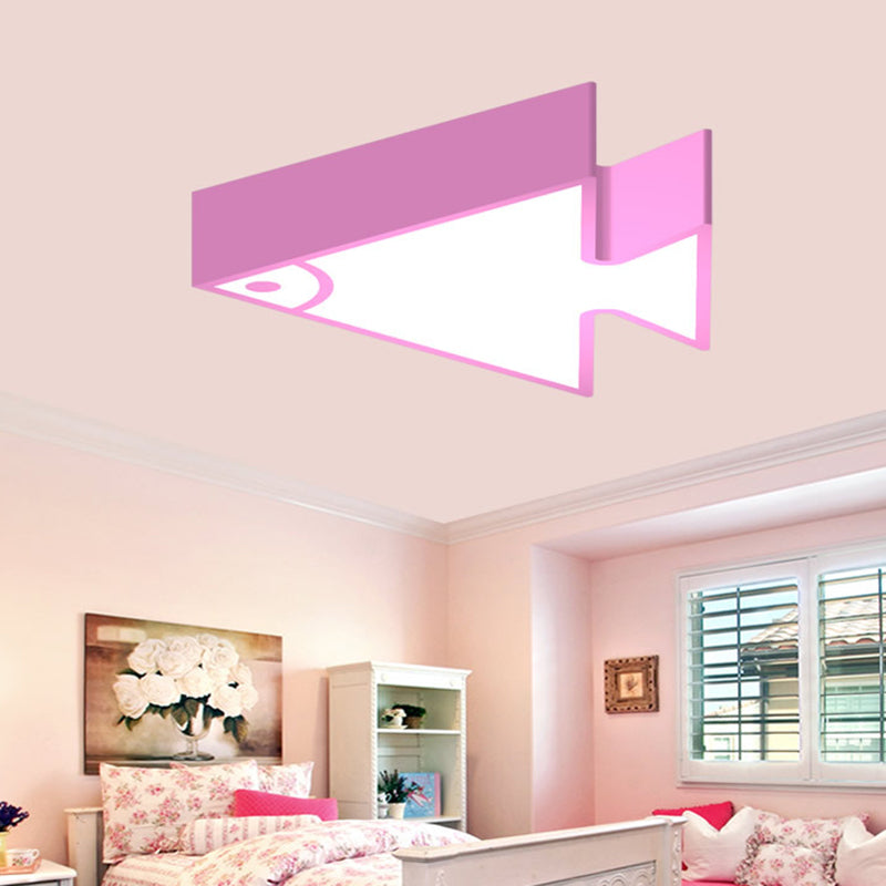 18"/22" Wide Kids LED Flush Mount Pink/Green/Blue Triangle-Fish Shaped Ceiling Light with Acrylic Shade Pink Clearhalo 'Ceiling Lights' 'Close To Ceiling Lights' 'Close to ceiling' 'Flush mount' Lighting' 1903973