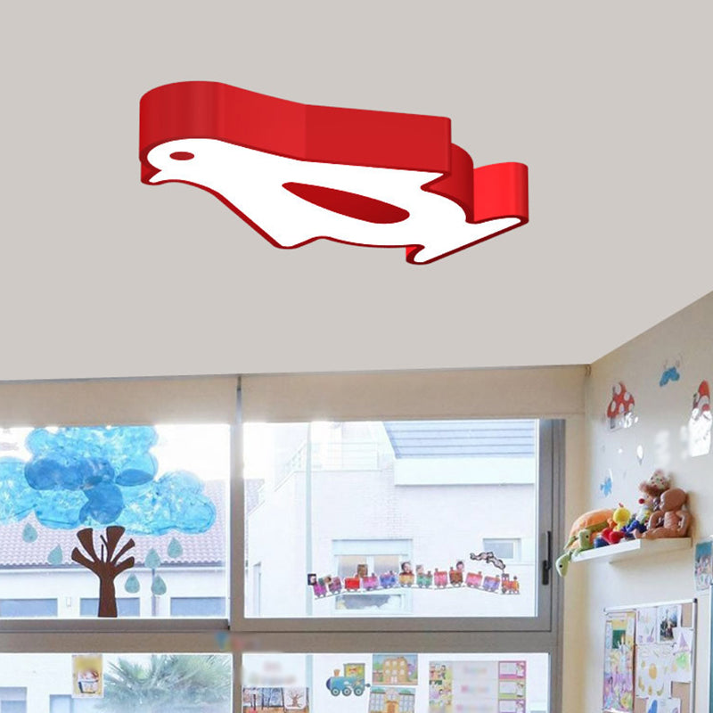 Penguin LED Flush Mount Lighting Kids Metal Kindergarten Close to Ceiling Lamp in Red/Pink/Yellow Red Clearhalo 'Ceiling Lights' 'Close To Ceiling Lights' 'Close to ceiling' 'Flush mount' Lighting' 1903986