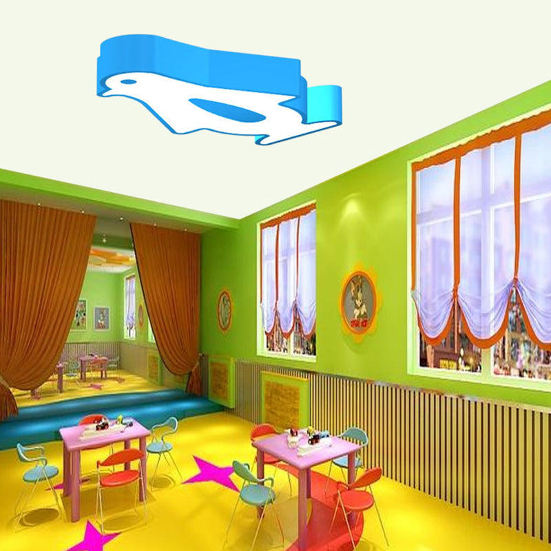 Penguin LED Flush Mount Lighting Kids Metal Kindergarten Close to Ceiling Lamp in Red/Pink/Yellow Blue Clearhalo 'Ceiling Lights' 'Close To Ceiling Lights' 'Close to ceiling' 'Flush mount' Lighting' 1903990