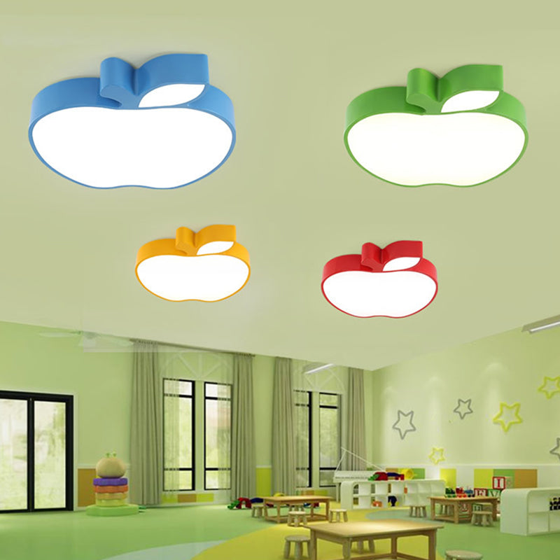 Apple Acrylic LED Ceiling Lamp Kids Style Red/Blue/Yellow Flush Mounted Light for Baby Room, 18"/21.5" W Green Clearhalo 'Ceiling Lights' 'Close To Ceiling Lights' 'Close to ceiling' 'Flush mount' Lighting' 1904033