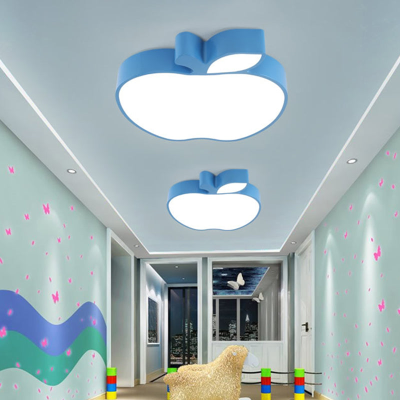 Apple Acrylic LED Ceiling Lamp Kids Style Red/Blue/Yellow Flush Mounted Light for Baby Room, 18"/21.5" W Blue Clearhalo 'Ceiling Lights' 'Close To Ceiling Lights' 'Close to ceiling' 'Flush mount' Lighting' 1904038