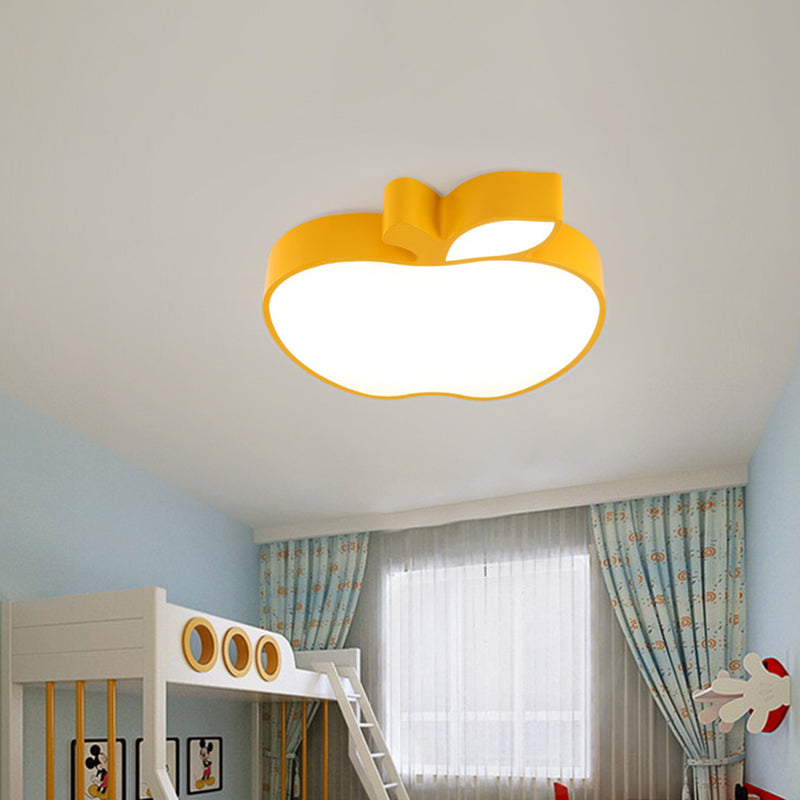 Apple Acrylic LED Ceiling Lamp Kids Style Red/Blue/Yellow Flush Mounted Light for Baby Room, 18"/21.5" W Yellow Clearhalo 'Ceiling Lights' 'Close To Ceiling Lights' 'Close to ceiling' 'Flush mount' Lighting' 1904040