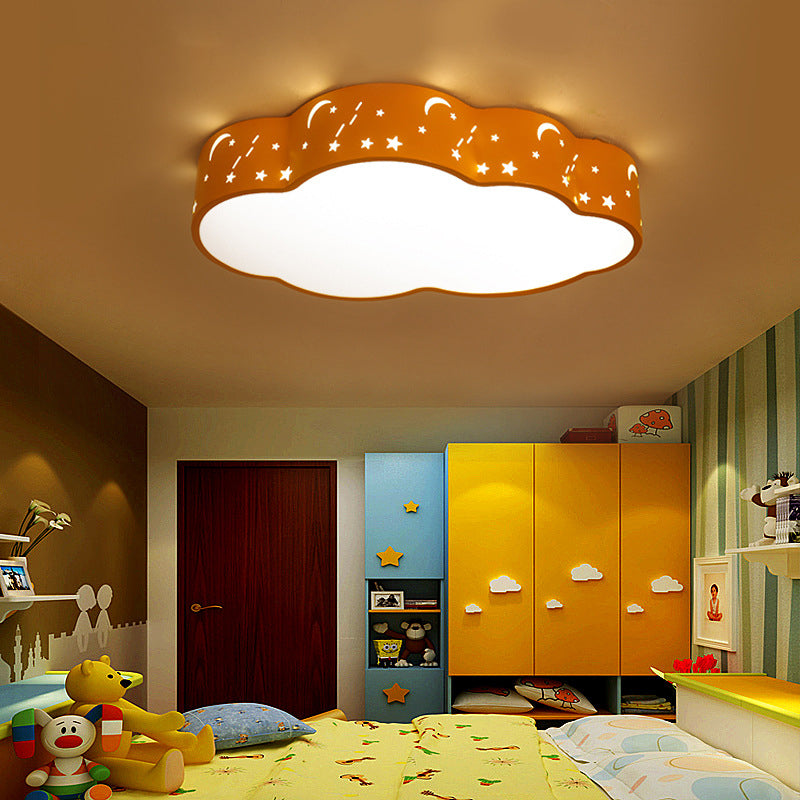 Hollowed-Out Cloud Ceiling Flush Light Macaron Acrylic Red/Yellow/Blue LED Flush Light Fixture, 20.5"/24.5" Width Yellow Clearhalo 'Ceiling Lights' 'Close To Ceiling Lights' 'Close to ceiling' 'Flush mount' Lighting' 1904052