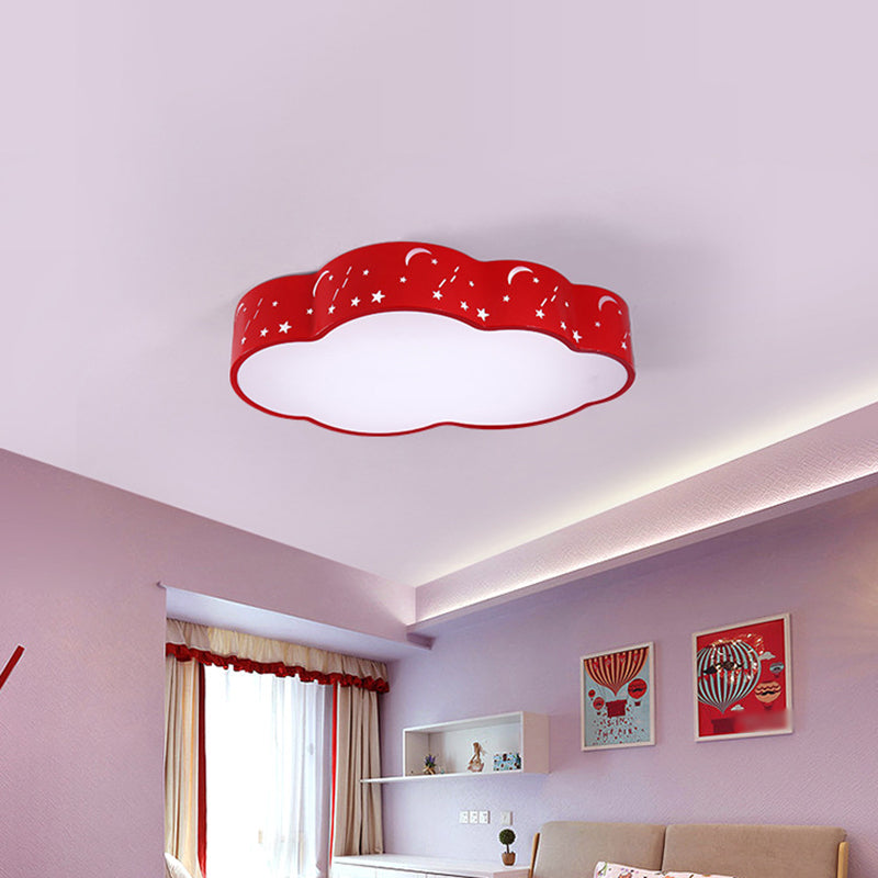 Hollowed-Out Cloud Ceiling Flush Light Macaron Acrylic Red/Yellow/Blue LED Flush Light Fixture, 20.5"/24.5" Width Red Clearhalo 'Ceiling Lights' 'Close To Ceiling Lights' 'Close to ceiling' 'Flush mount' Lighting' 1904058