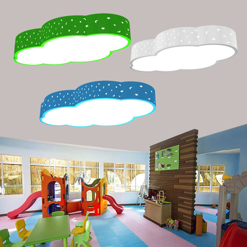 18"/20.5" W Kindergarten LED Flushmount Kid White/Yellow/Blue Ceiling Light with Cloud Acrylic Shade Green Clearhalo 'Ceiling Lights' 'Close To Ceiling Lights' 'Close to ceiling' 'Flush mount' Lighting' 1904064