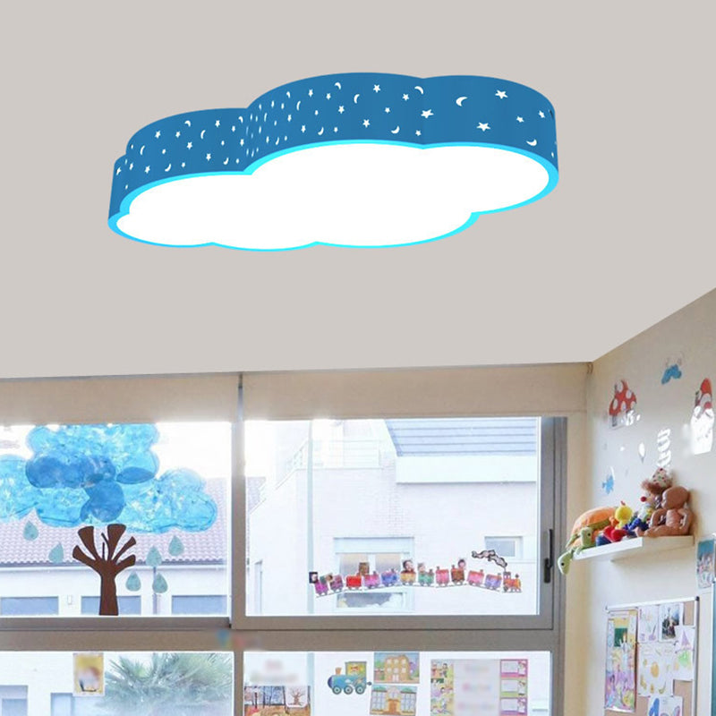 18"/20.5" W Kindergarten LED Flushmount Kid White/Yellow/Blue Ceiling Light with Cloud Acrylic Shade Blue Clearhalo 'Ceiling Lights' 'Close To Ceiling Lights' 'Close to ceiling' 'Flush mount' Lighting' 1904073