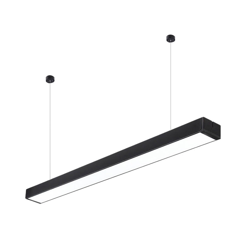 Acrylic Linear LED Hanging Light Minimalism Black/White Ceiling Pendant Lamp for Office, 2"/3"/4" Wide Clearhalo 'Ceiling Lights' 'Modern Pendants' 'Modern' 'Pendant Lights' 'Pendants' Lighting' 1904124