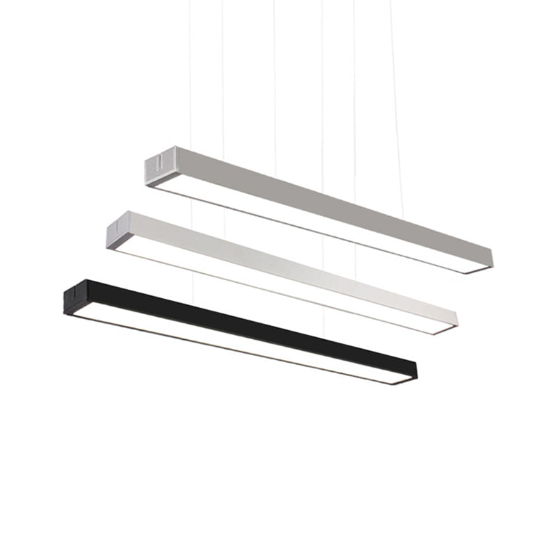 Acrylic Linear LED Hanging Light Minimalism Black/White Ceiling Pendant Lamp for Office, 2"/3"/4" Wide Clearhalo 'Ceiling Lights' 'Modern Pendants' 'Modern' 'Pendant Lights' 'Pendants' Lighting' 1904125