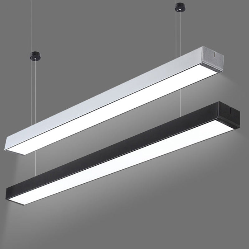 Acrylic Linear LED Hanging Light Minimalism Black/White Ceiling Pendant Lamp for Office, 2"/3"/4" Wide Clearhalo 'Ceiling Lights' 'Modern Pendants' 'Modern' 'Pendant Lights' 'Pendants' Lighting' 1904126