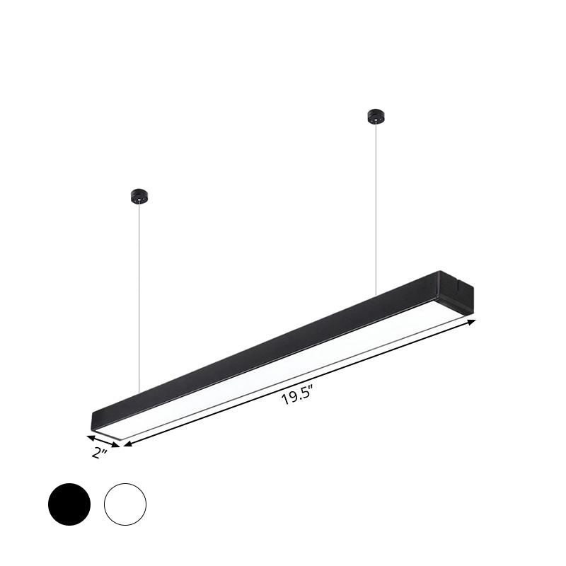 Acrylic Linear LED Hanging Light Minimalism Black/White Ceiling Pendant Lamp for Office, 2"/3"/4" Wide Clearhalo 'Ceiling Lights' 'Modern Pendants' 'Modern' 'Pendant Lights' 'Pendants' Lighting' 1904127