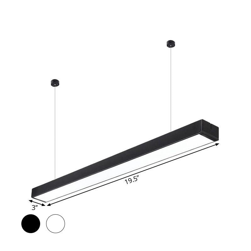 Acrylic Linear LED Hanging Light Minimalism Black/White Ceiling Pendant Lamp for Office, 2"/3"/4" Wide Clearhalo 'Ceiling Lights' 'Modern Pendants' 'Modern' 'Pendant Lights' 'Pendants' Lighting' 1904129