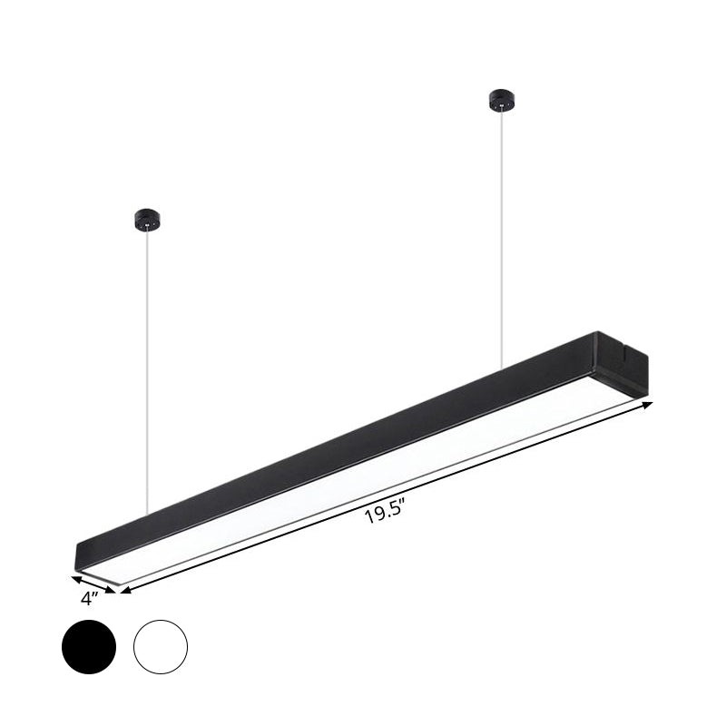 Acrylic Linear LED Hanging Light Minimalism Black/White Ceiling Pendant Lamp for Office, 2"/3"/4" Wide Clearhalo 'Ceiling Lights' 'Modern Pendants' 'Modern' 'Pendant Lights' 'Pendants' Lighting' 1904130