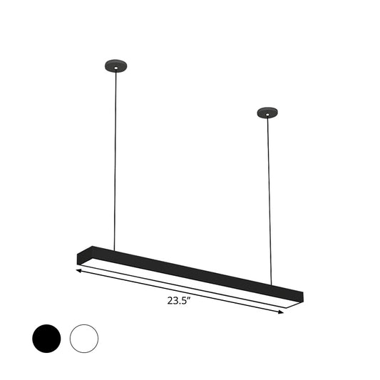 Black/White Rectangle Pendant Light Simple 23.5"/35.5"/47" Wide LED Iron Hanging Light Fixture for Office Clearhalo 'Ceiling Lights' 'Modern Pendants' 'Modern' 'Pendant Lights' 'Pendants' Lighting' 1904141
