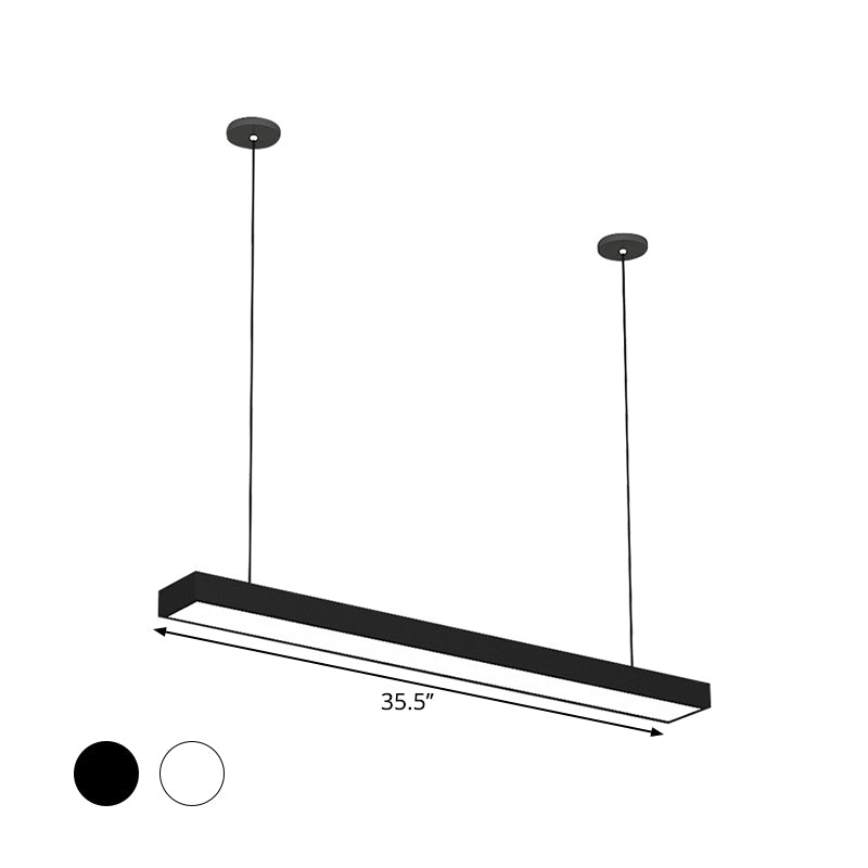 Black/White Rectangle Pendant Light Simple 23.5"/35.5"/47" Wide LED Iron Hanging Light Fixture for Office Clearhalo 'Ceiling Lights' 'Modern Pendants' 'Modern' 'Pendant Lights' 'Pendants' Lighting' 1904142