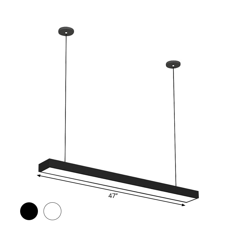 Black/White Rectangle Pendant Light Simple 23.5"/35.5"/47" Wide LED Iron Hanging Light Fixture for Office Clearhalo 'Ceiling Lights' 'Modern Pendants' 'Modern' 'Pendant Lights' 'Pendants' Lighting' 1904143