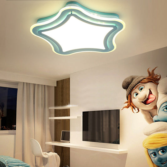 Cartoon Star LED Flush Ceiling Light Acrylic Metal Ceiling Lamp in Blue and White for Child Bedroom Blue Clearhalo 'Ceiling Lights' 'Close To Ceiling Lights' 'Close to ceiling' 'Flush mount' Lighting' 190414