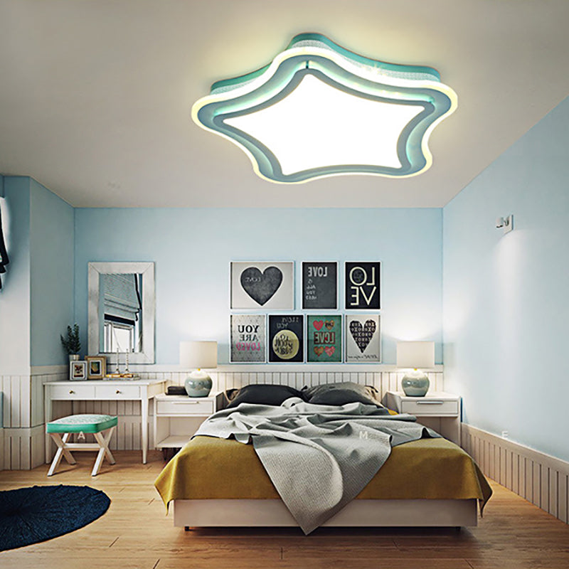 Cartoon Star LED Flush Ceiling Light Acrylic Metal Ceiling Lamp in Blue and White for Child Bedroom Clearhalo 'Ceiling Lights' 'Close To Ceiling Lights' 'Close to ceiling' 'Flush mount' Lighting' 190415