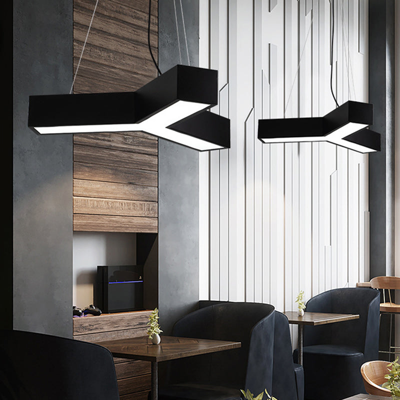 23.5"/35.5"/47" W LED Office Drop Pendant Nordic Black Suspension Lamp with Y Shaped Acrylic Shade, Warm/White Light Black Clearhalo 'Ceiling Lights' 'Modern Pendants' 'Modern' 'Pendant Lights' 'Pendants' Lighting' 1904206