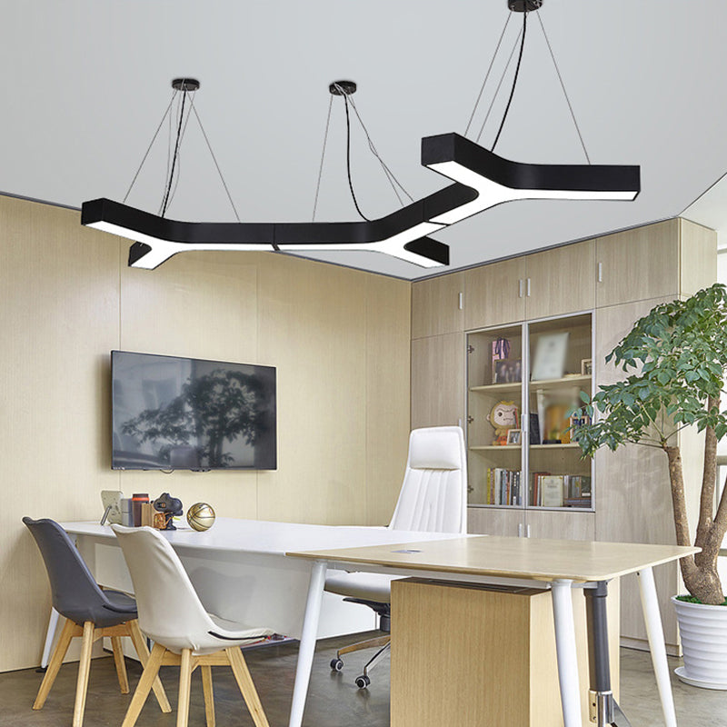 23.5"/35.5"/47" W LED Office Drop Pendant Nordic Black Suspension Lamp with Y Shaped Acrylic Shade, Warm/White Light Clearhalo 'Ceiling Lights' 'Modern Pendants' 'Modern' 'Pendant Lights' 'Pendants' Lighting' 1904207