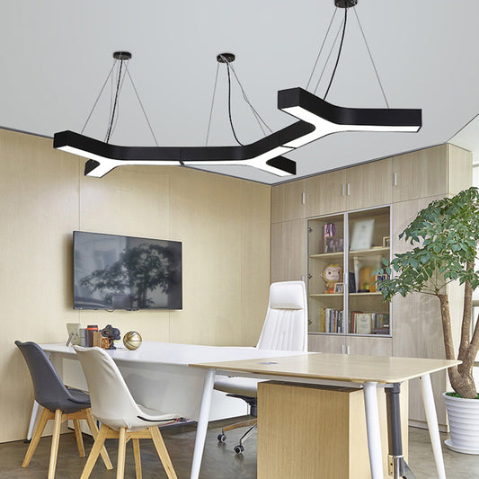 23.5"/35.5"/47" W LED Office Drop Pendant Nordic Black Suspension Lamp with Y Shaped Acrylic Shade, Warm/White Light Clearhalo 'Ceiling Lights' 'Modern Pendants' 'Modern' 'Pendant Lights' 'Pendants' Lighting' 1904207