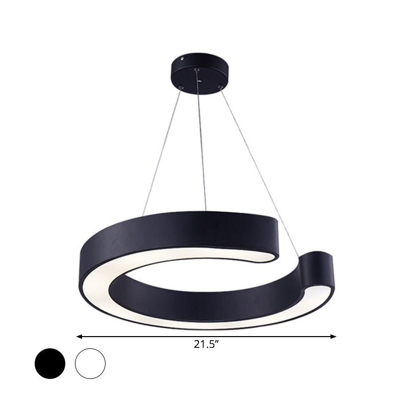 C Shaped Acrylic LED Pendant Minimalist Black/White Hanging Lamp in Warm/White Light, 21.5"/31.5" Wide Clearhalo 'Ceiling Lights' 'Modern Pendants' 'Modern' 'Pendant Lights' 'Pendants' Lighting' 1904223