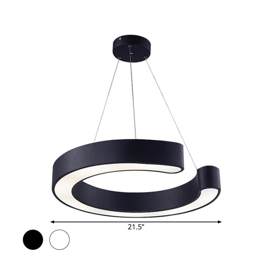 C Shaped Acrylic LED Pendant Minimalist Black/White Hanging Lamp in Warm/White Light, 21.5"/31.5" Wide Clearhalo 'Ceiling Lights' 'Modern Pendants' 'Modern' 'Pendant Lights' 'Pendants' Lighting' 1904223