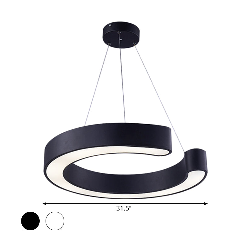 C Shaped Acrylic LED Pendant Minimalist Black/White Hanging Lamp in Warm/White Light, 21.5"/31.5" Wide Clearhalo 'Ceiling Lights' 'Modern Pendants' 'Modern' 'Pendant Lights' 'Pendants' Lighting' 1904224