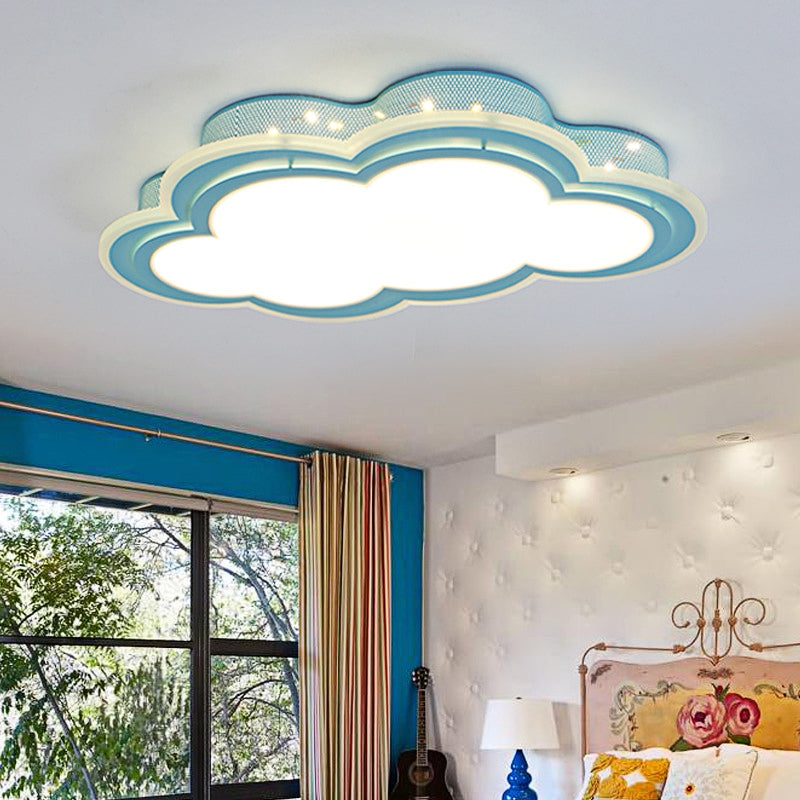 Contemporary Blue LED Flush Mount Light Hollow Cloud Acrylic Ceiling Lamp for Kid Bedroom Blue Clearhalo 'Ceiling Lights' 'Close To Ceiling Lights' 'Close to ceiling' 'Flush mount' Lighting' 190425