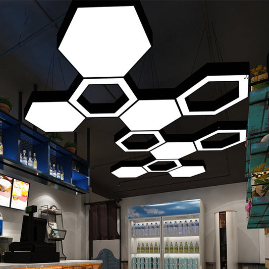 Hexagonal LED Pendant Lighting Fixture Modern Acrylic Black Hanging Light, 18"/31.5"/47" Wide Clearhalo 'Ceiling Lights' 'Modern Pendants' 'Modern' 'Pendant Lights' 'Pendants' Lighting' 1904269