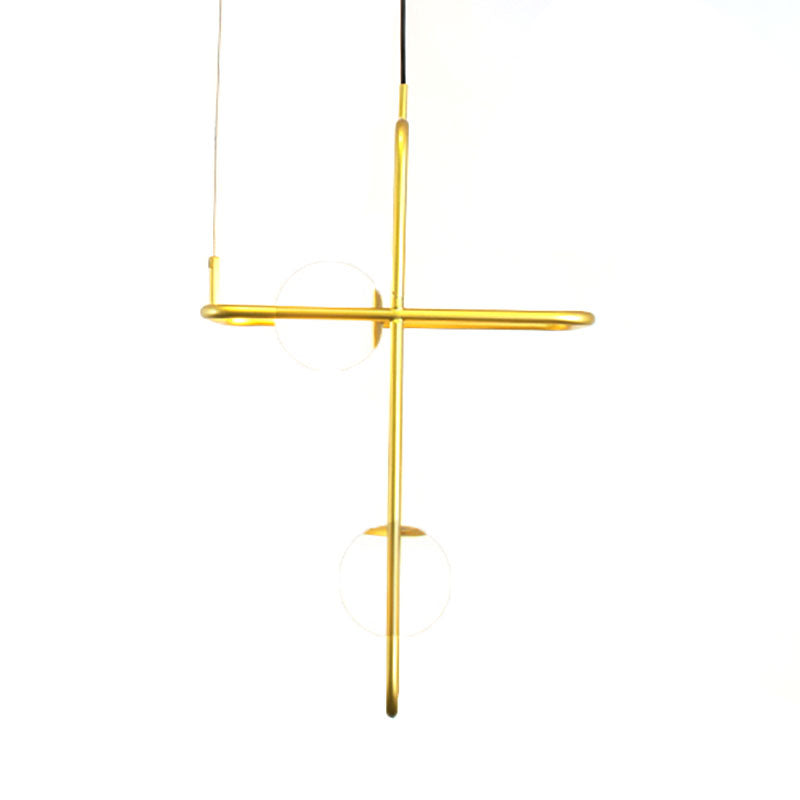 Gold Crossed Rectangle Drop Light 2/3/4 Lights Post Modern Metal Hanging Chandelier Clearhalo 'Ceiling Lights' 'Chandeliers' 'Modern Chandeliers' 'Modern' Lighting' 190430