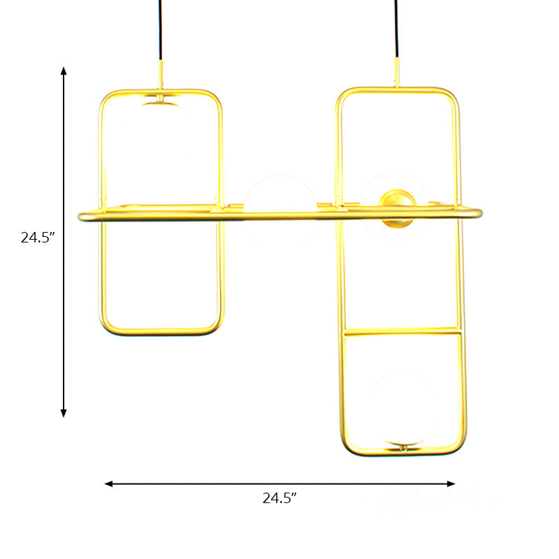 Gold Crossed Rectangle Drop Light 2/3/4 Lights Post Modern Metal Hanging Chandelier Clearhalo 'Ceiling Lights' 'Chandeliers' 'Modern Chandeliers' 'Modern' Lighting' 190435