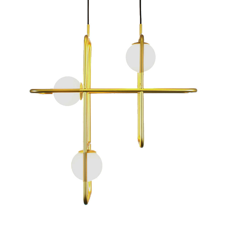 Gold Crossed Rectangle Drop Light 2/3/4 Lights Post Modern Metal Hanging Chandelier Clearhalo 'Ceiling Lights' 'Chandeliers' 'Modern Chandeliers' 'Modern' Lighting' 190438