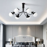 Contemporary Black Hanging Chandelier with Orb Shade 6 Lights Wrought Iron Ceiling Pendant Clearhalo 'Ceiling Lights' 'Chandeliers' 'Modern Chandeliers' 'Modern' Lighting' 190450