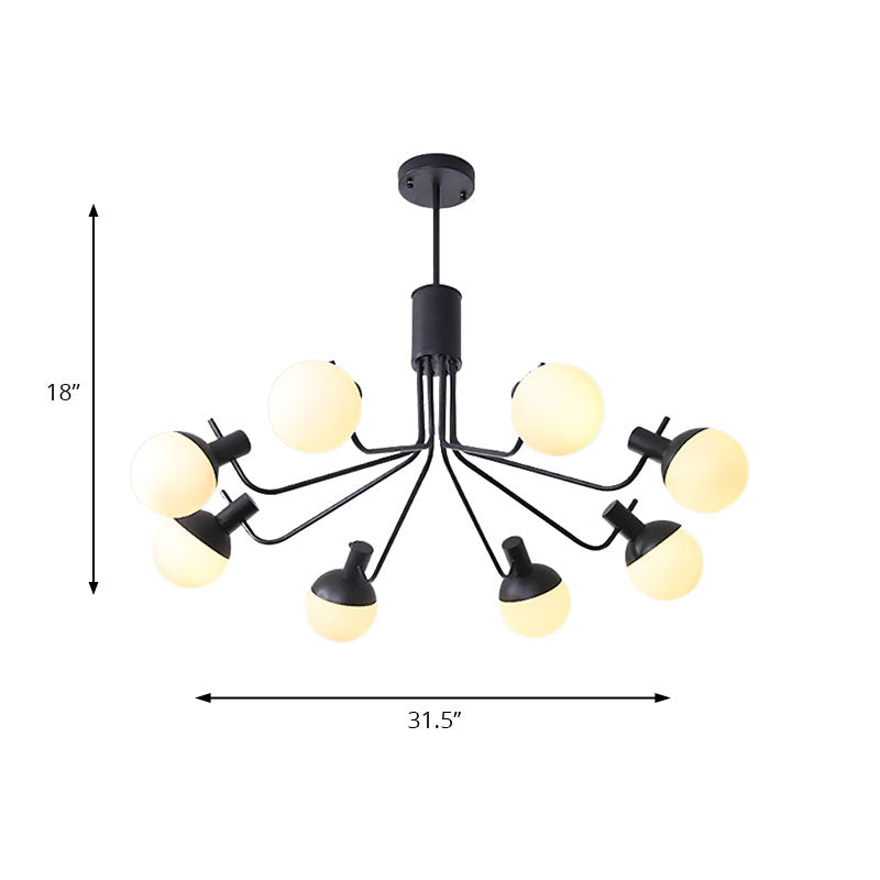 Contemporary Black Hanging Chandelier with Orb Shade 6 Lights Wrought Iron Ceiling Pendant Clearhalo 'Ceiling Lights' 'Chandeliers' 'Modern Chandeliers' 'Modern' Lighting' 190452