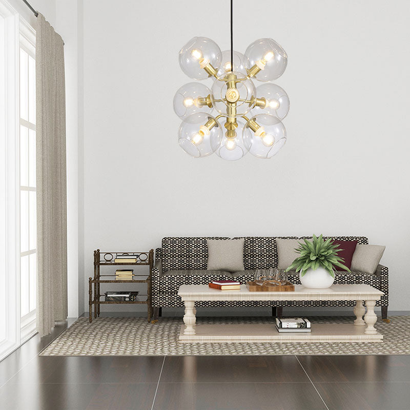 Clear Glass Grape Mini Chandelier 9 Head Post Modern Drop Ceiling Light in Gold Finish Gold Clearhalo 'Ceiling Lights' 'Chandeliers' 'Glass shade' 'Glass' 'Modern Chandeliers' 'Modern' Lighting' 190468