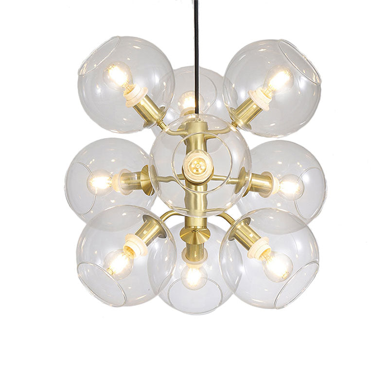 Clear Glass Grape Mini Chandelier 9 Head Post Modern Drop Ceiling Light in Gold Finish Clearhalo 'Ceiling Lights' 'Chandeliers' 'Glass shade' 'Glass' 'Modern Chandeliers' 'Modern' Lighting' 190470