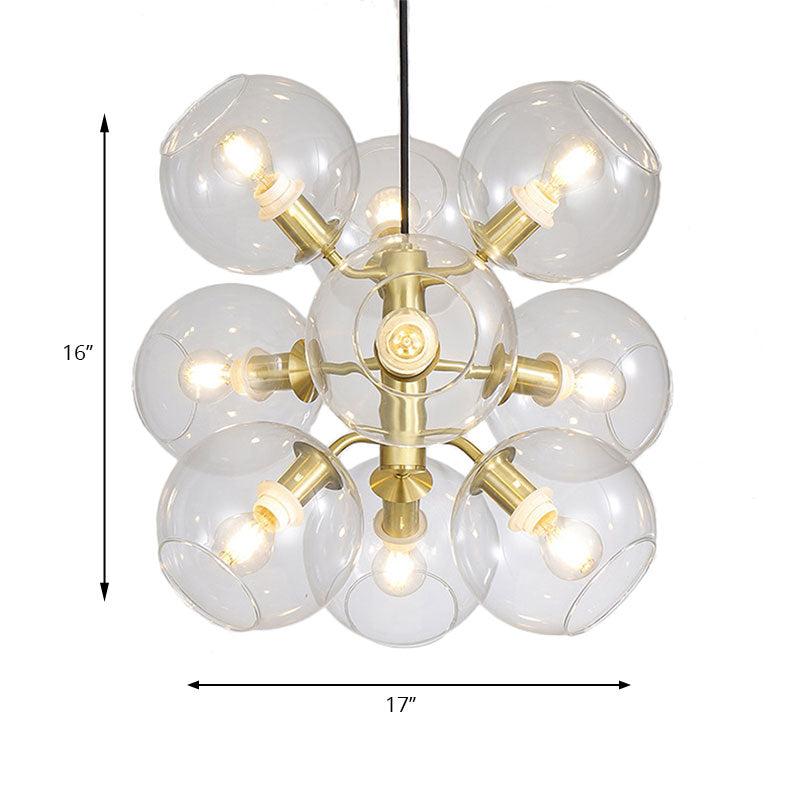 Clear Glass Grape Mini Chandelier 9 Head Post Modern Drop Ceiling Light in Gold Finish Clearhalo 'Ceiling Lights' 'Chandeliers' 'Glass shade' 'Glass' 'Modern Chandeliers' 'Modern' Lighting' 190471