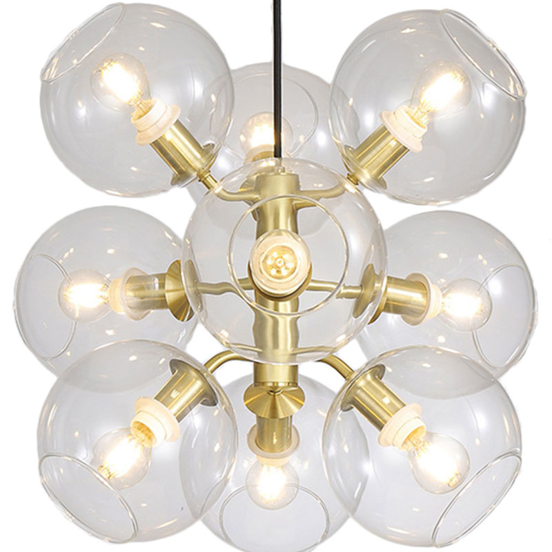 Clear Glass Grape Mini Chandelier 9 Head Post Modern Drop Ceiling Light in Gold Finish Clearhalo 'Ceiling Lights' 'Chandeliers' 'Glass shade' 'Glass' 'Modern Chandeliers' 'Modern' Lighting' 190472