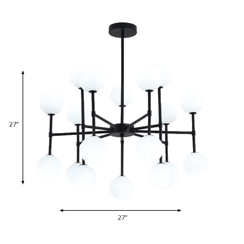 Modern Simple Black Finish Chandelier with Orb Shade 18/24 Lights Metal Pendant Light Clearhalo 'Ceiling Lights' 'Chandeliers' 'Modern Chandeliers' 'Modern' Lighting' 190555