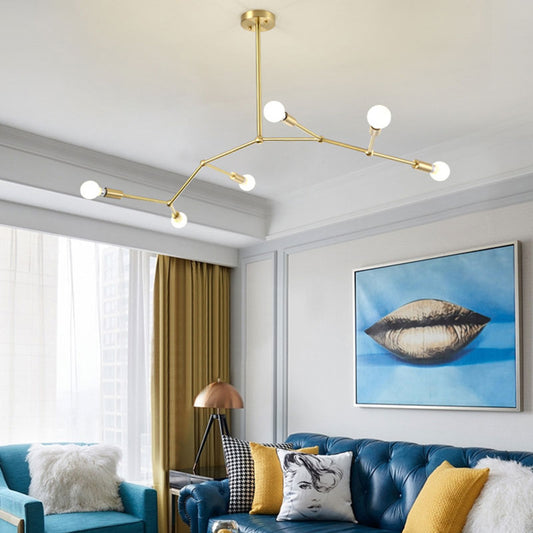 Gold Branch Ceiling Chandelier 6 Lights Post Modern Metal Pendant Light Fixture Gold Clearhalo 'Ceiling Lights' 'Chandeliers' 'Modern Chandeliers' 'Modern' Lighting' 190564