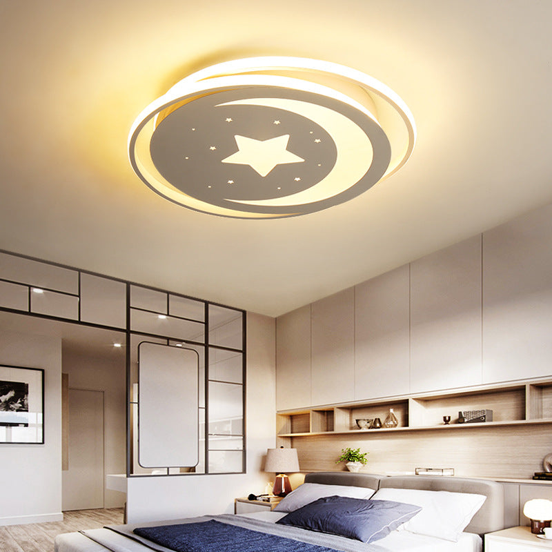 Kids Moon and Star Flush Mount Light Acrylic Metal LED Ceiling Lamp in White for Child Bedroom White Warm Clearhalo 'Ceiling Lights' 'Close To Ceiling Lights' 'Close to ceiling' 'Flush mount' Lighting' 190569