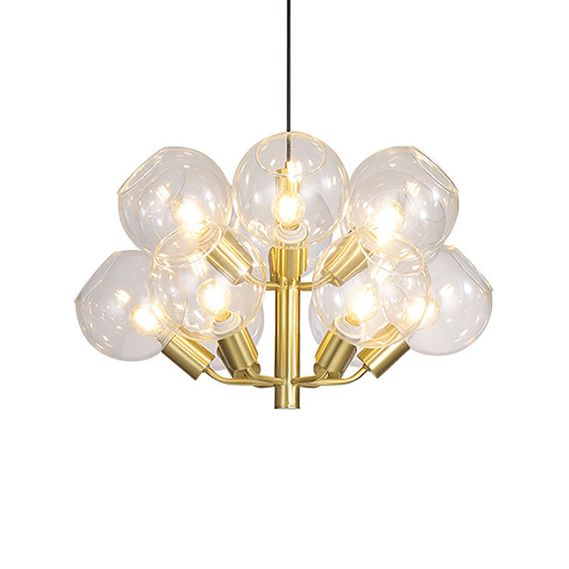 2-Tier Bubble Restaurant Chandelier Clear Glass 12-Bulb Post Modern Pendant Lighting in Gold Clearhalo 'Ceiling Lights' 'Chandeliers' 'Glass shade' 'Glass' 'Modern Chandeliers' 'Modern' 'Pendant Lights' Lighting' 190575