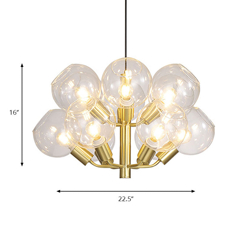 2-Tier Bubble Restaurant Chandelier Clear Glass 12-Bulb Post Modern Pendant Lighting in Gold Clearhalo 'Ceiling Lights' 'Chandeliers' 'Glass shade' 'Glass' 'Modern Chandeliers' 'Modern' 'Pendant Lights' Lighting' 190576