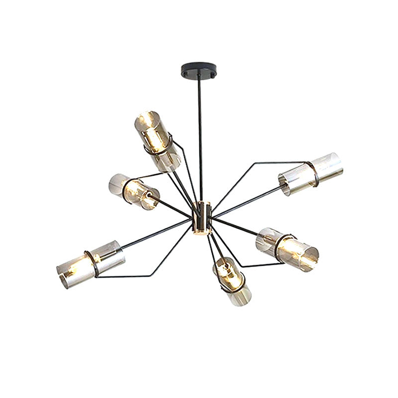 Mirror Glass Cylinder Chandelier 6-Light Modern Hanging Pendant Light in Smoky Gray Clearhalo 'Ceiling Lights' 'Chandeliers' 'Glass shade' 'Glass' 'Modern Chandeliers' 'Modern' Lighting' 190584